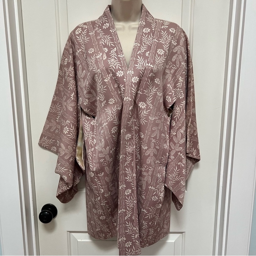 Vintage Japanese Haori Silk Kimono Mauve Floral